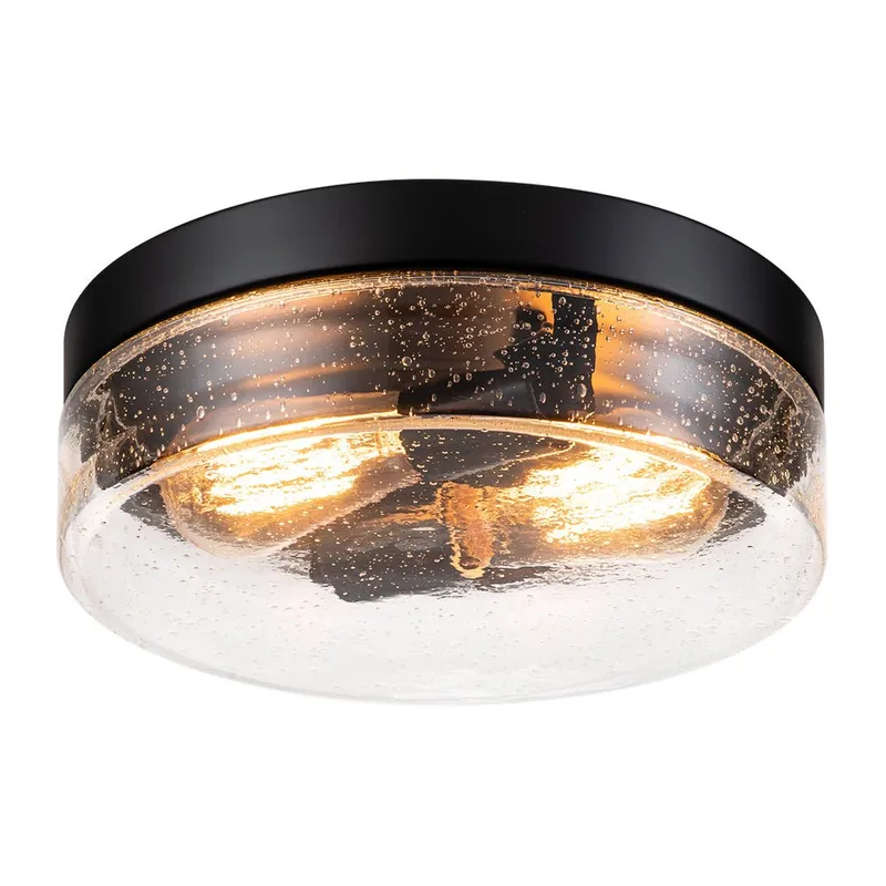 Industrial Black Round Seeded Glass Flush Mount Light — LightFixturesUSA LED Ceiling Lights 40.0W 