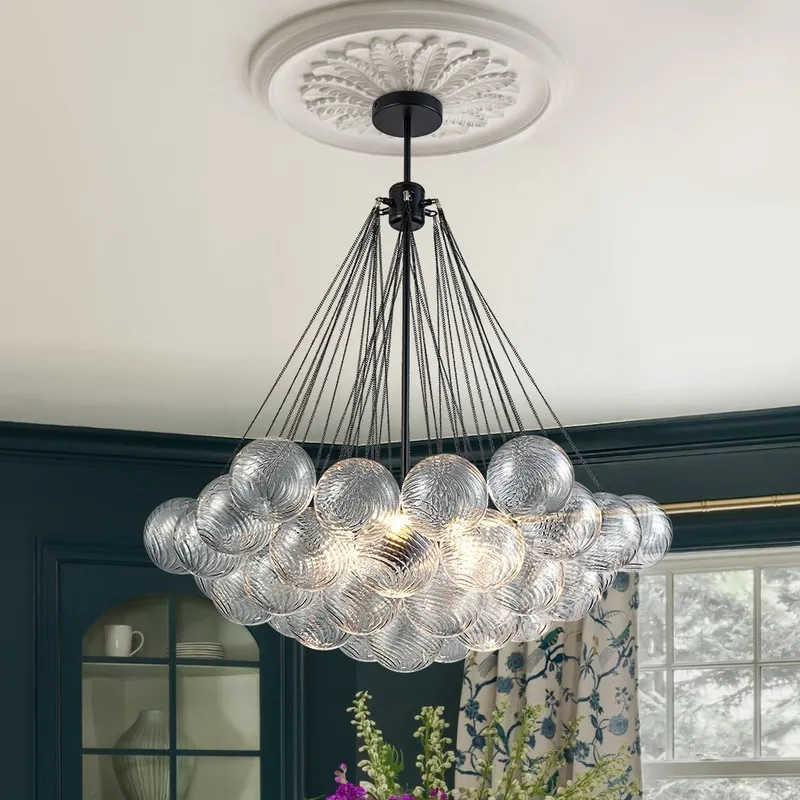 Glam Ribbed Glass Globe Textured Bubble Cluster Chandelier — LightFixturesUSA LED Pendant Lights 60.0W 