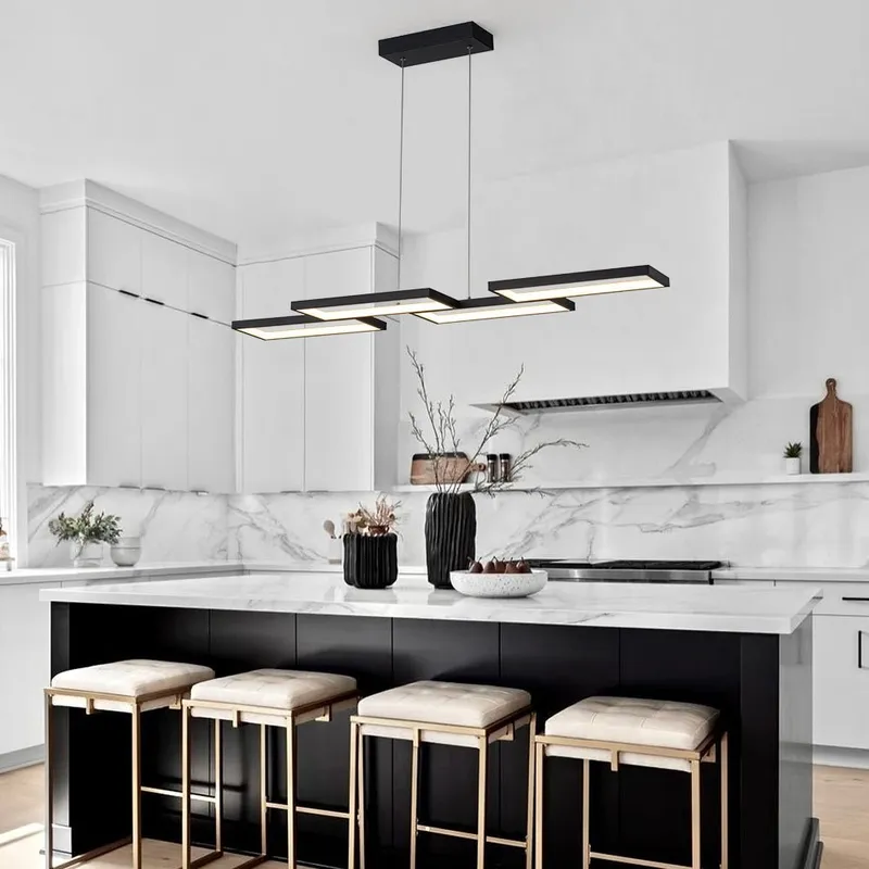 (OpenBox) Black 4-light Rectangular Dimmable LED Kitchen Island Pendant — LightFixturesUSA LED Pendant Lights 58.0W 3000K