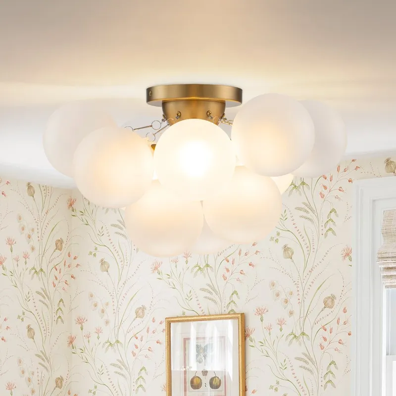 3-Light Brass Cluster Frosted Glass Globe Bubble Ceiling Light — LightFixturesUSA LED Ceiling Lights 40.0W 
