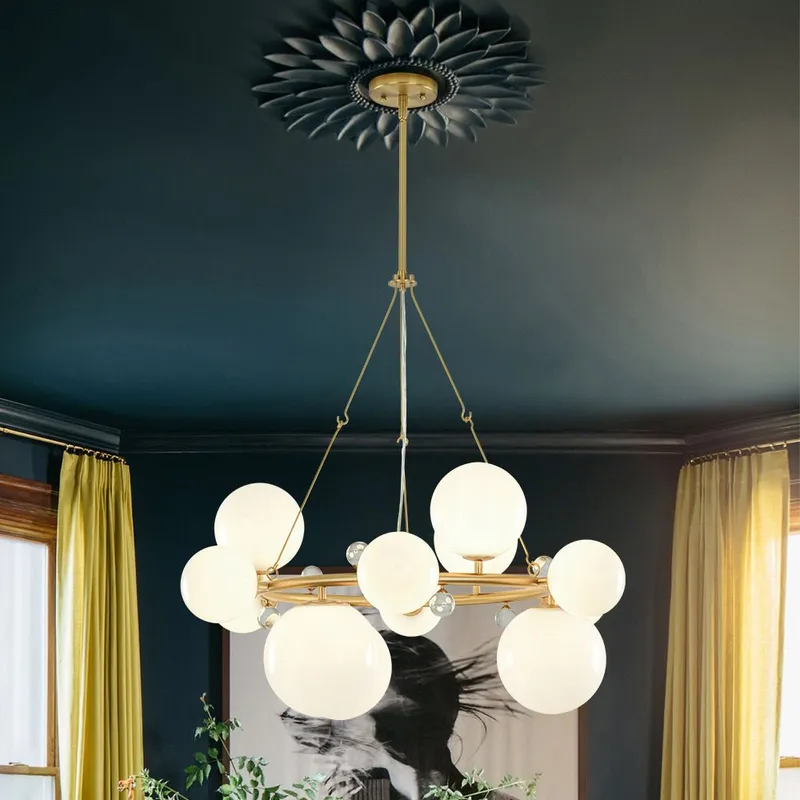 Brass Halo Shine Opal Glass Bubble Ring Chandelier — LightFixturesUSA LED Pendant Lights 5.0W 