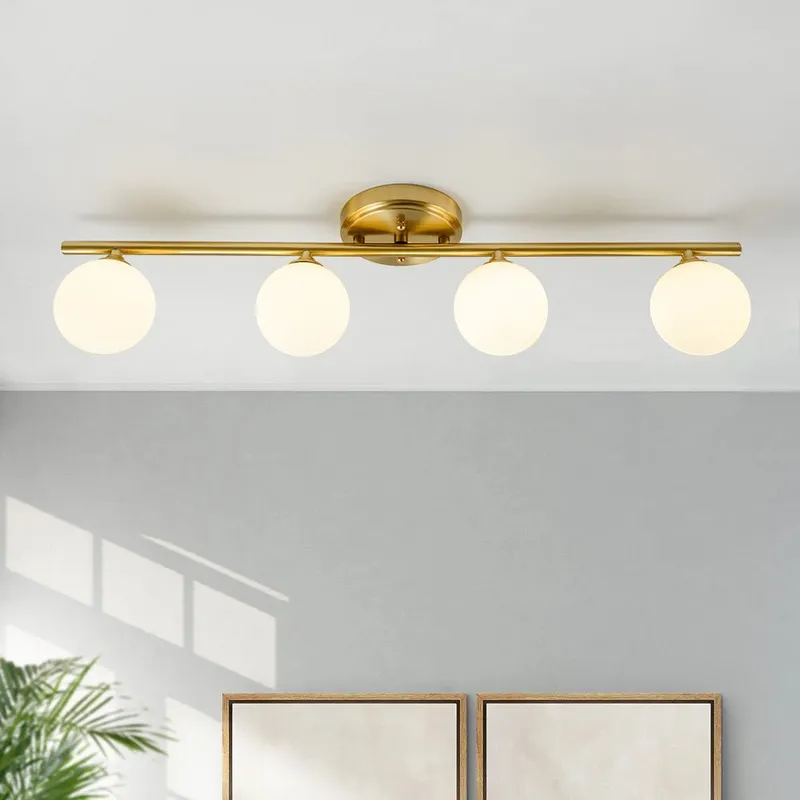 Brass Linear Opal Glass Globe Semi Flush Mount Vanity Light — LightFixturesUSA LED Linear Lights 5.0W 