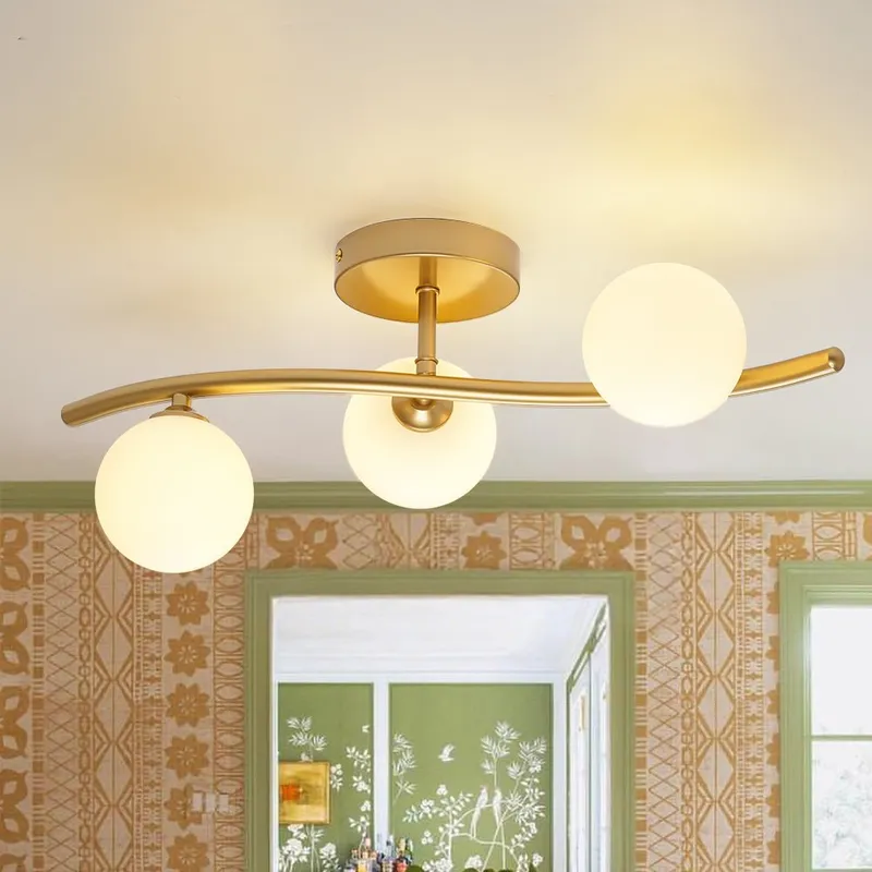 Brass 3-Light Frosted Glass Globe Semi Flush Wall Lamp — LightFixturesUSA LED Wall Lights 5.0W 