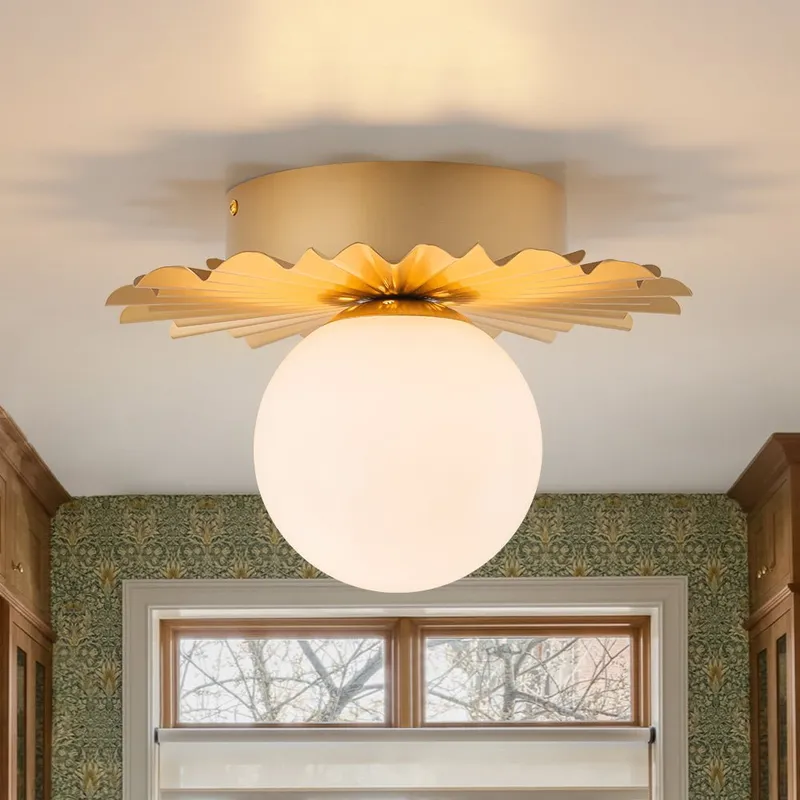 Mid-Century Sunburst 1-Light Opal Glass Globe Ceiling Light — LightFixturesUSA LED Ceiling Lights 40.0W 