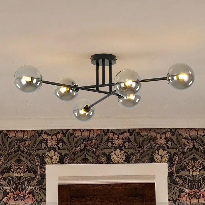 6-Light Smoked Glass Globe Linear Sputnik Semi Flush — LightFixturesUSA LED Linear Lights 5.0W 