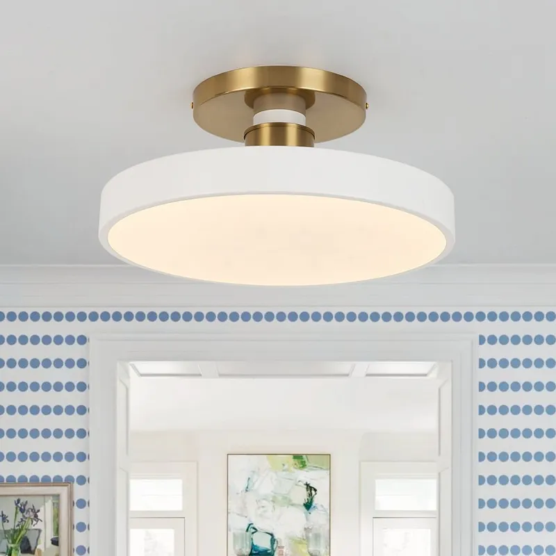 Scandinavian Brass White Round Dimmable LED Semi Flush Light — LightFixturesUSA LED Ceiling Lights 24.0W 2300K