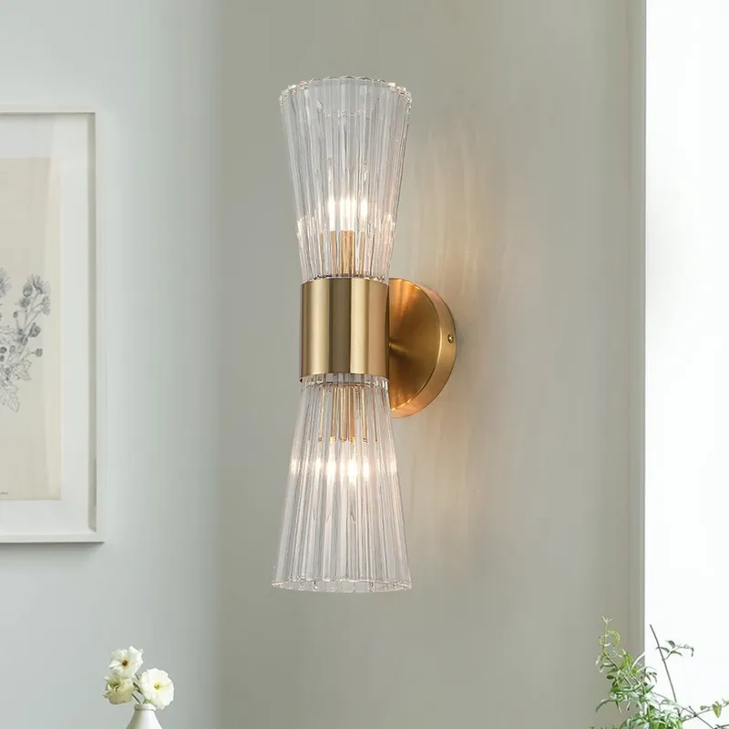 Modern 2-Light Up Down Ribbed Glass Hourglass Wall Lamp — LightFixturesUSA LED Wall Lights 60.0W 