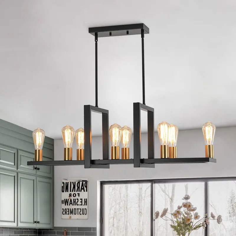 Industrial 8-Light Rectangular Kitchen Island Chandelier — LightFixturesUSA LED Linear Lights 60.0W 