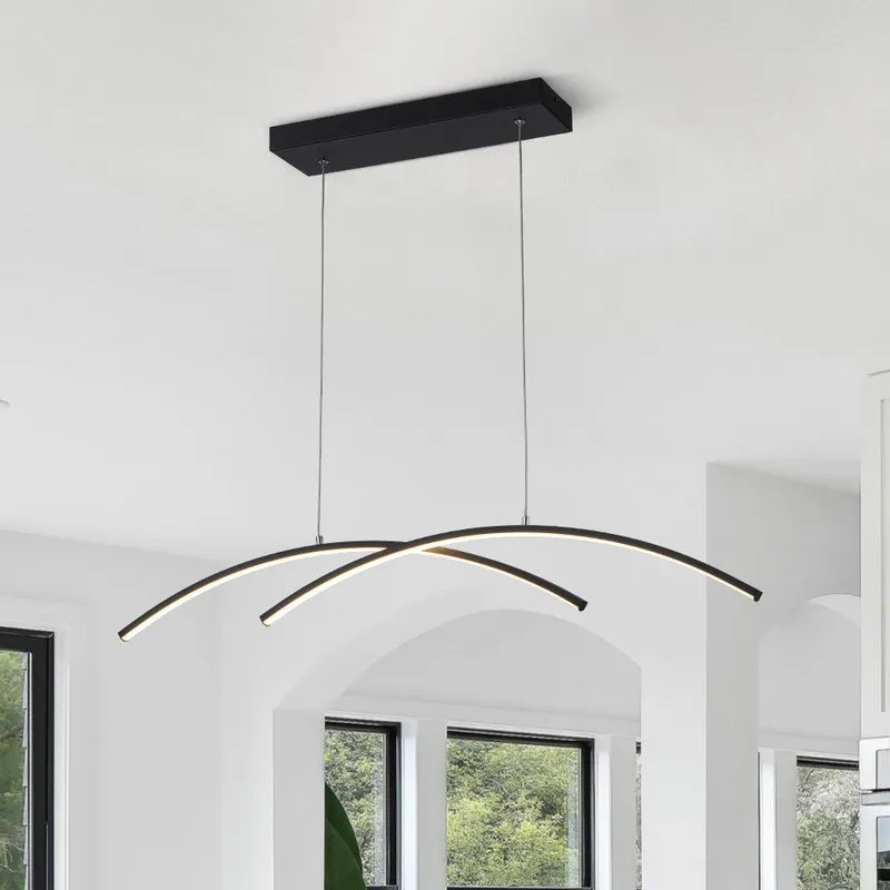 Minimalist Dimmable LED Black Arched Island Chandelier — LightFixturesUSA LED Pendant Lights 32.0W 3000K