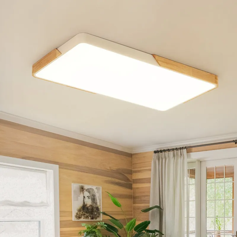 Rectangle Wood Dimmable LED Flush Mount Ceiling Light — LightFixturesUSA LED Ceiling Lights 66.0W 3000K