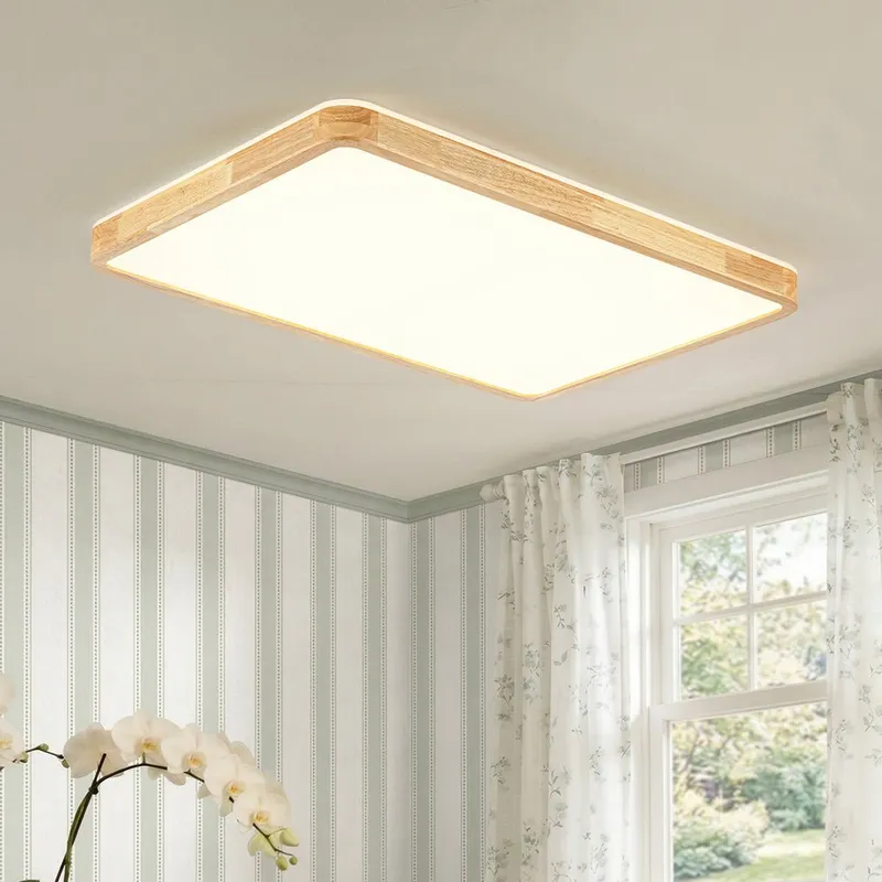 Rectangle Wood Dimmable LED Flush Mount Light — LightFixturesUSA LED Ceiling Lights 66.0W 3000K