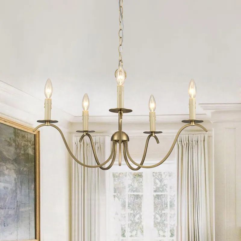 (OpenBox) French Farmhouse 5-Light Brass Candle Style Chandelier — LightFixturesUSA LED Pendant Lights 60.0W 