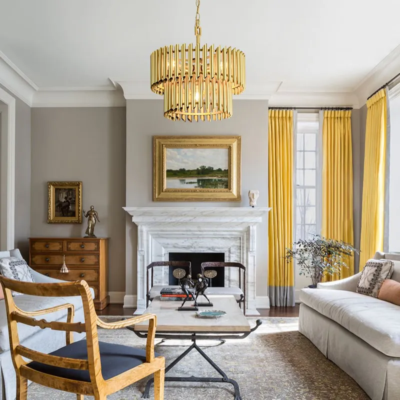 French Luxury Gold 2-Tier Metal Drum Cage Chandelier — LightFixturesUSA LED Pendant Lights 60.0W 