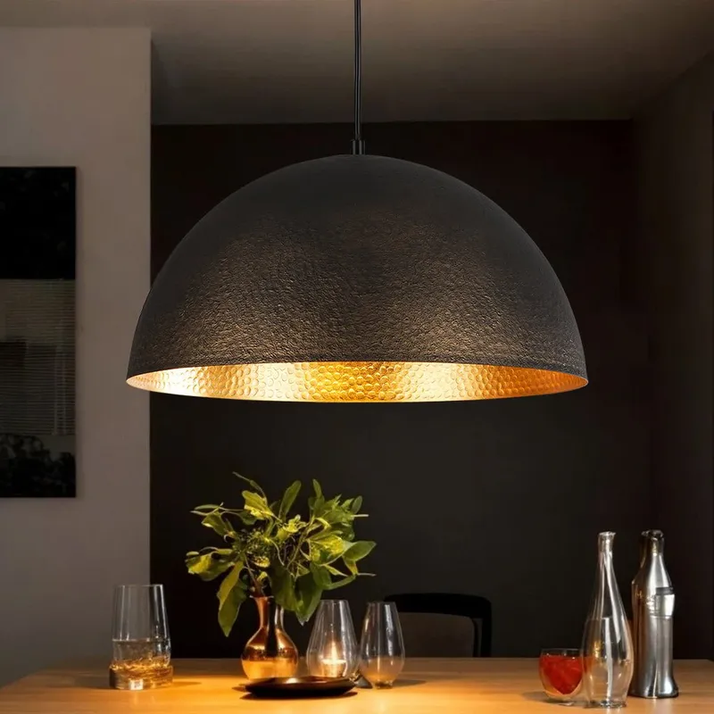 Vintage Luxe Black Gold Hammered Dome Pendant Light — LightFixturesUSA LED Pendant Lights 60.0W 