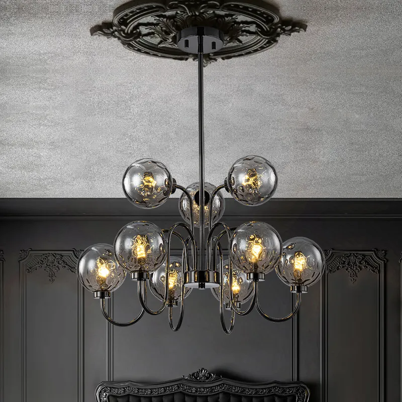 9-Light Hammered Smoked Glass Bubble Black Sputnik Chandelier — LightFixturesUSA LED Pendant Lights 5.0W 