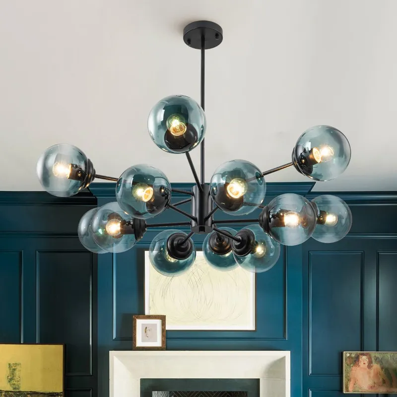Glam Tiered Blue Glass Globe Bubble Sputnik Chandelier — LightFixturesUSA LED Pendant Lights 25.0W 