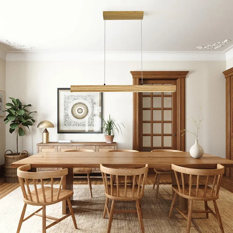 Dimmable LED Pine Wooden Wide Linear Island Pendant — LightFixturesUSA LED Linear Lights 17.0W 3000K