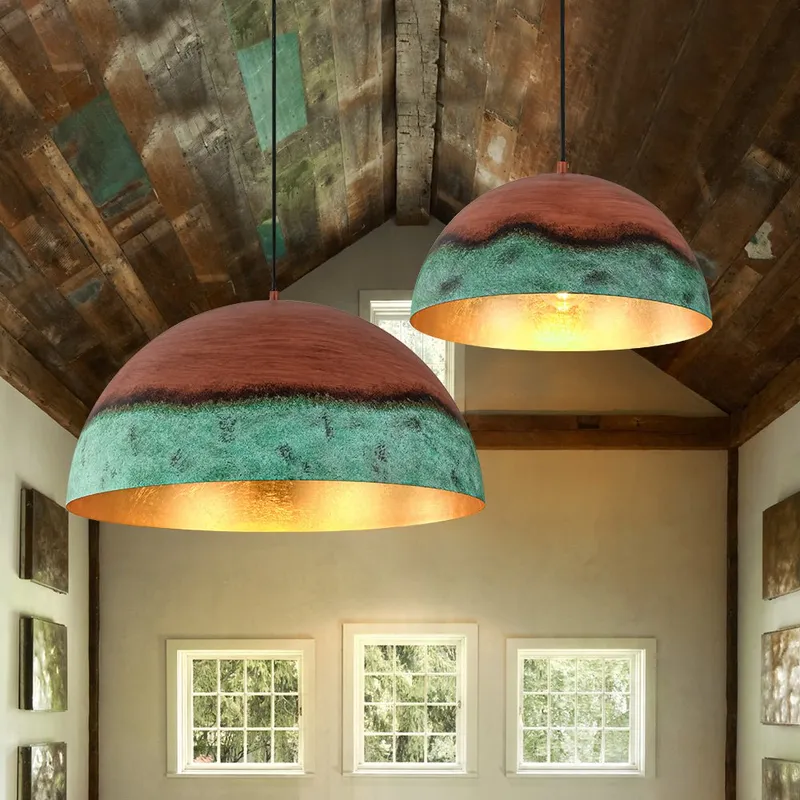 Oversized Industrial Copper Patina Metal Dome Pendant Light — LightFixturesUSA LED Pendant Lights 60.0W 
