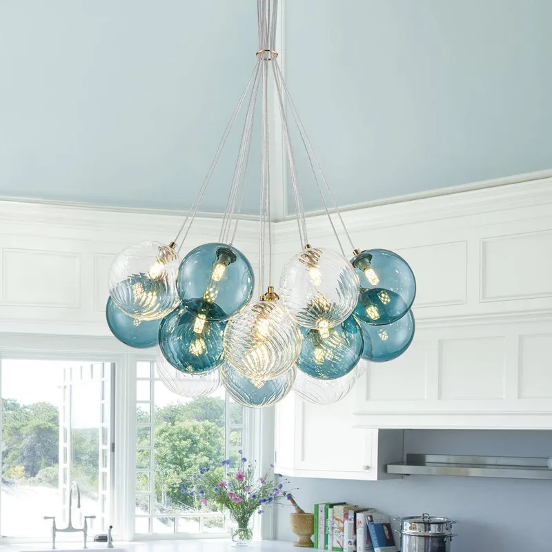Art Deco Blue Hue Cluster Glass Globe Bubble Chandelier — LightFixturesUSA LED Pendant Lights 5.0W 