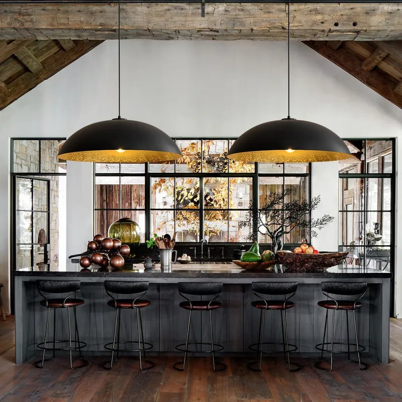 Scandinavian Retro Oversized Black Gold Flat Dome Metal Pendant — LightFixturesUSA LED Pendant Lights 60.0W 