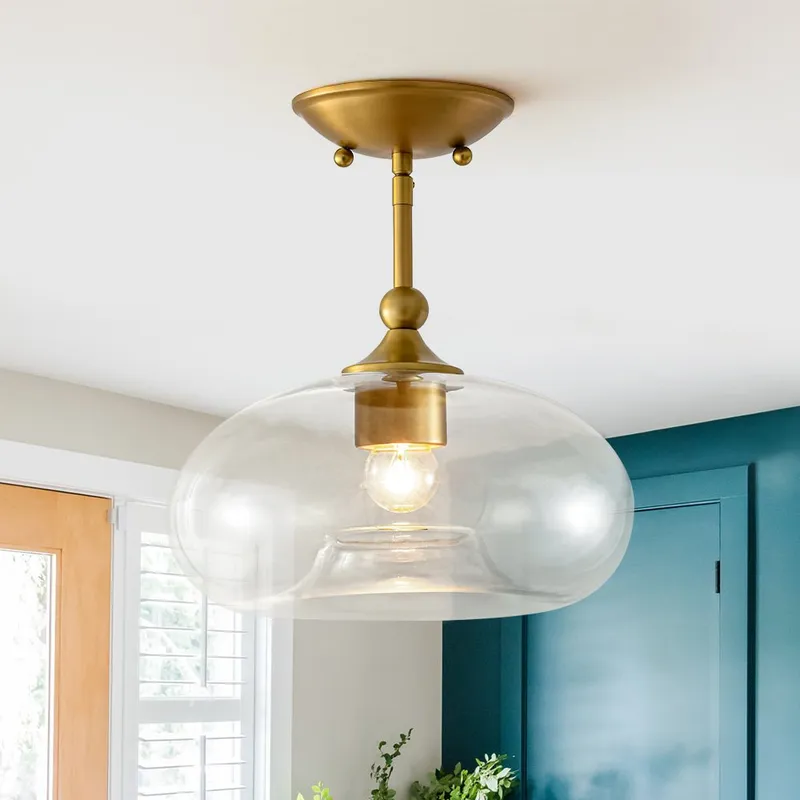 Modern 1-Light Round Donut Glass Semi Flush Mount — LightFixturesUSA LED Ceiling Lights 60.0W 