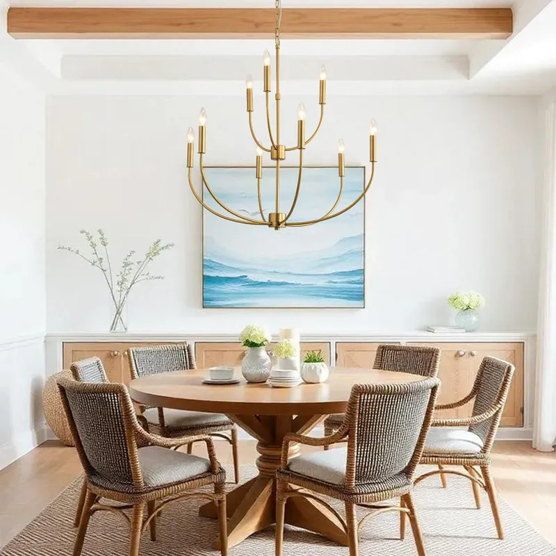 French Farmhouse Brass 2-Tier Candle Style Chandelier — LightFixturesUSA LED Pendant Lights 40.0W 