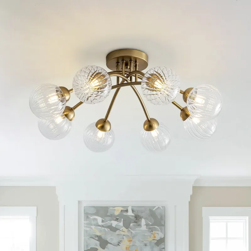 8-Light Ribbed Glass Bubble Sputnik Semi Flush Mount — LightFixturesUSA LED Ceiling Lights 5.0W 
