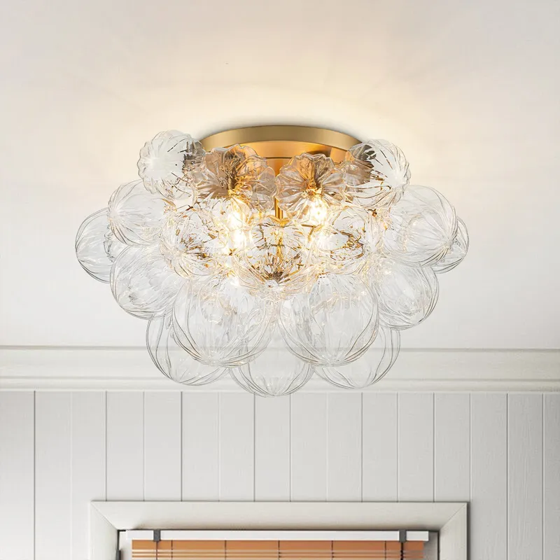 Cluster Sculpture Glass Bubble Round Semi Flush Chandelier — LightFixturesUSA LED Pendant Lights 40.0W 
