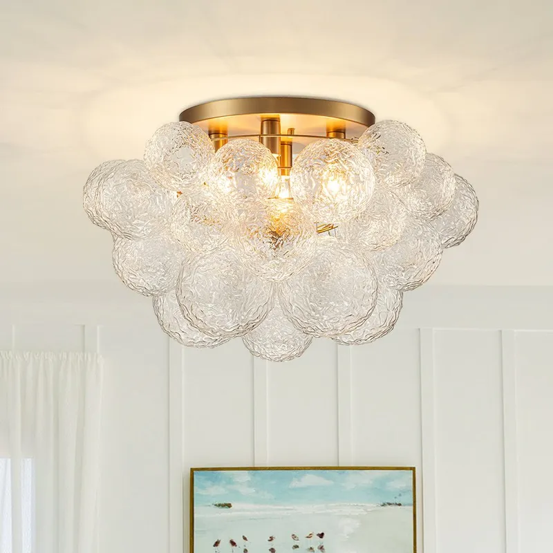 Cluster Rippled Glass Bubble Round Semi Flush Chandelier — LightFixturesUSA LED Pendant Lights 40.0W 