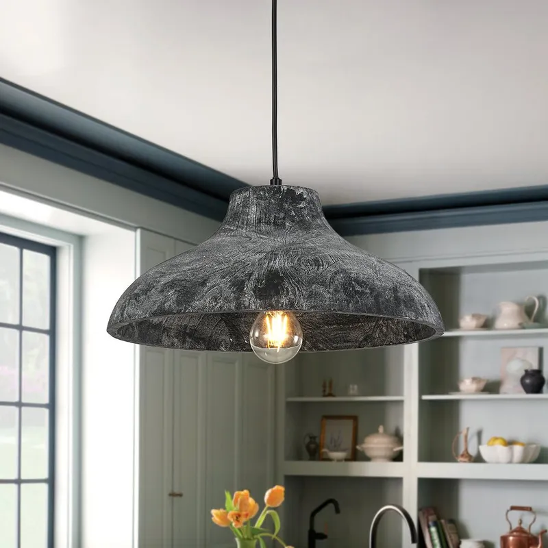 Limed Style Dome Distressed Wooden Single Pendant — LightFixturesUSA LED Pendant Lights 60.0W 