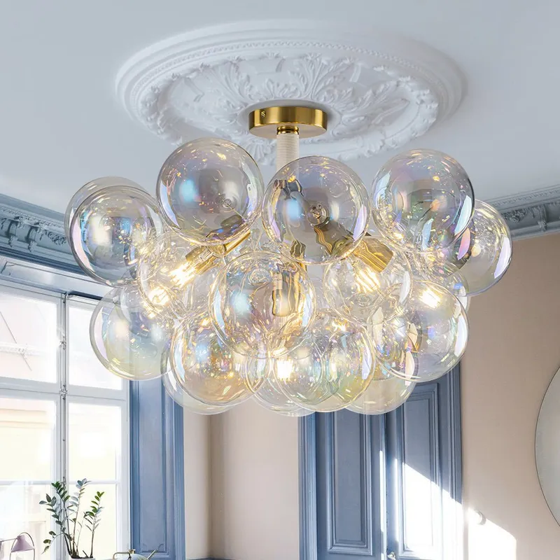 Glam Iridescent Glass Cluster Bubble Semi Flush Chandelier — LightFixturesUSA LED Pendant Lights 6.0W 