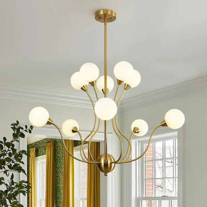 Bloom Frosted Glass Globe Bubble Brass Sputnik Chandelier — LightFixturesUSA LED Pendant Lights 5.0W 