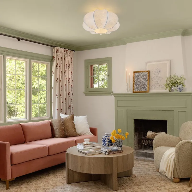 White Silk Scalloped Cage Flush Mount Ceiling Light — LightFixturesUSA LED Ceiling Lights 60.0W 