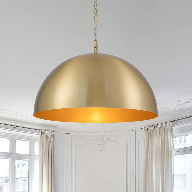 Luxe Oversized Brushed Brass Iron Large Dome Pendant Light — LightFixturesUSA LED Pendant Lights 60.0W 