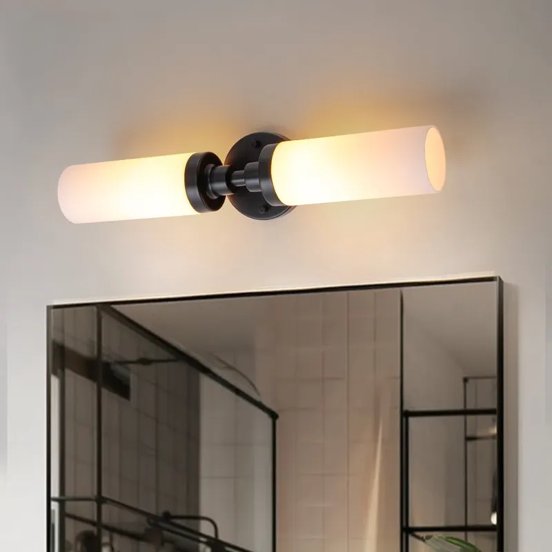 Modern 2-Light Opal Glass Cylinder Vanity Wall Lamp — LightFixturesUSA LED Wall Lights 60.0W 