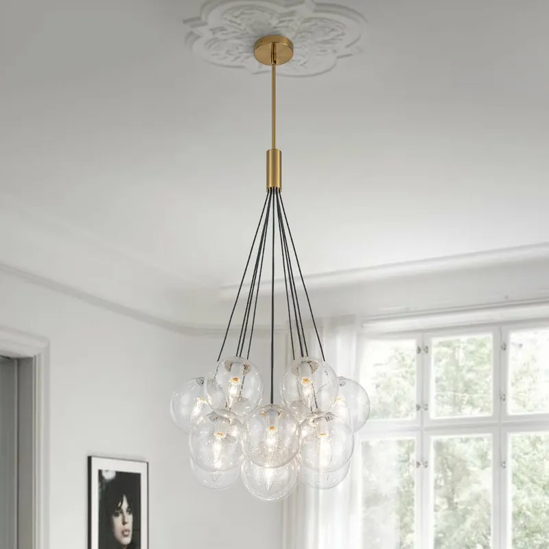 Contemporary Cluster Seeded Glass Globe Bubble Chandelier — LightFixturesUSA LED Pendant Lights 40.0W 