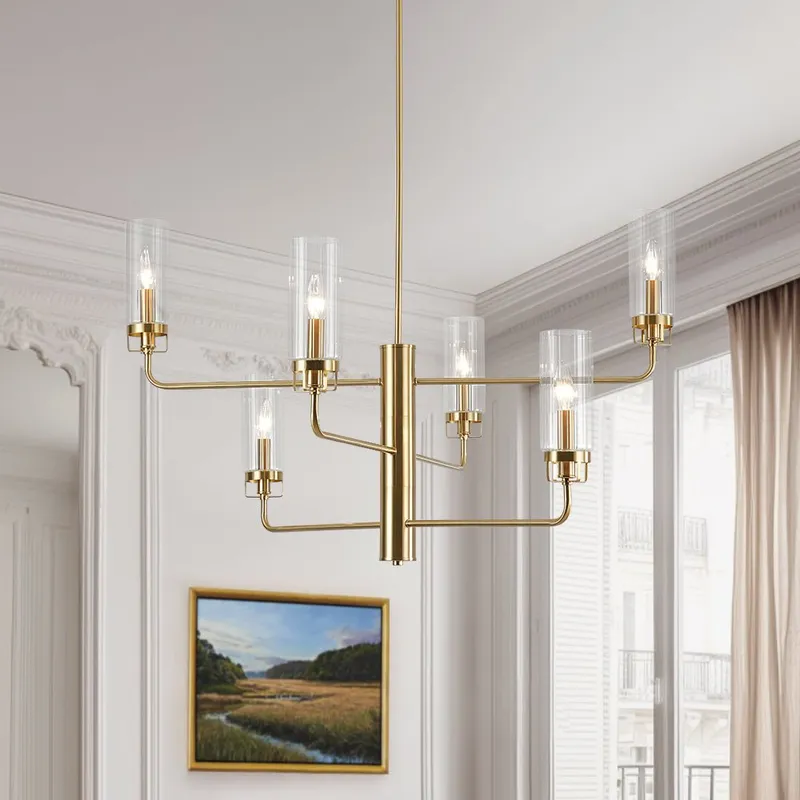 French Cylinder Ribbed Glass Round Tiered Candle Chandelier — LightFixturesUSA LED Pendant Lights 40.0W 