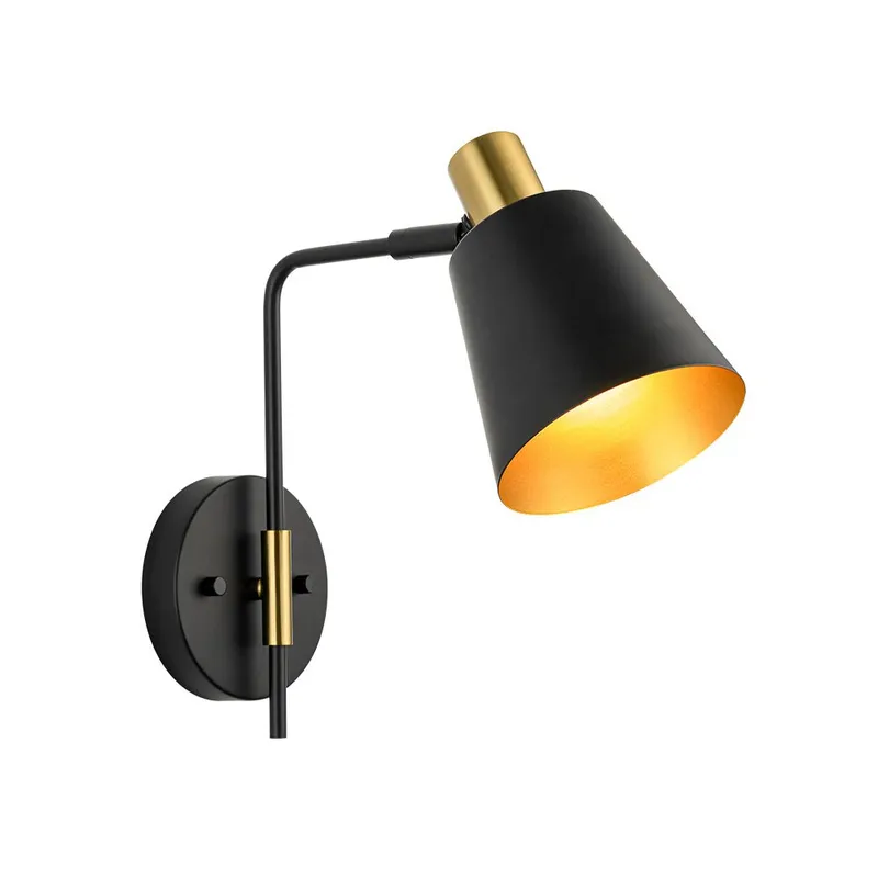 1-Light Black Gold 90-Degree Adjustable Cone Wall Lamp — LightFixturesUSA LED Wall Lights 60.0W 