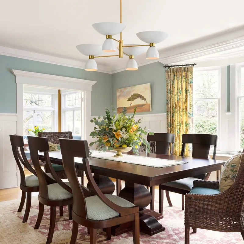 Mid-Century White Brass 8-Light UP and Down Chandelier — LightFixturesUSA LED Pendant Lights 40.0W 