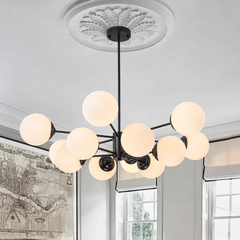 Modern Black Opal Glass Globe Sputnik Chandelier — LightFixturesUSA LED Pendant Lights 25.0W 