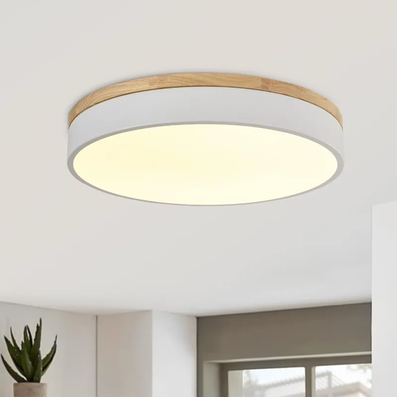 Contemporary Wood Round Dimmable LED Ceiling Light — LightFixturesUSA LED Ceiling Lights 38.0W 3000K
