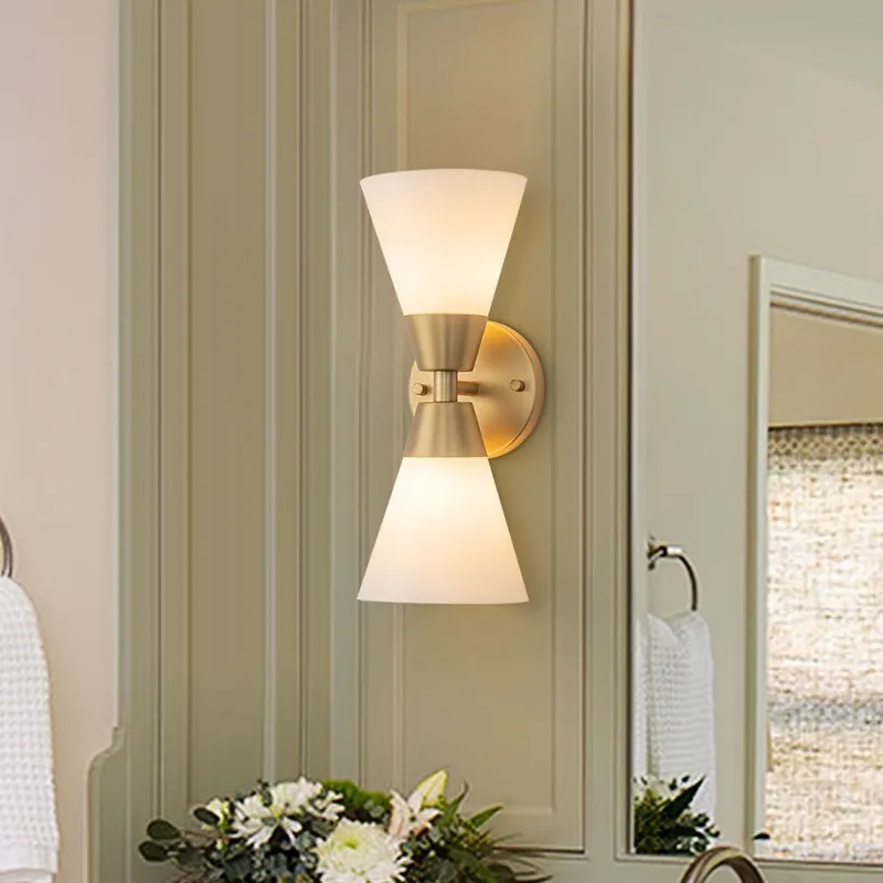 Mid-Century 2-Light Up Down Opal Glass Cone Wall Sconce — LightFixturesUSA LED Wall Lights 60.0W 