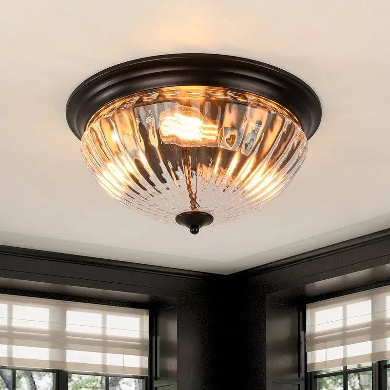 (OpenBox) Oil Rubbed Bronze Fluted Glass Flush Mount Ceiling Light — LightFixturesUSA LED Ceiling Lights 40.0W 