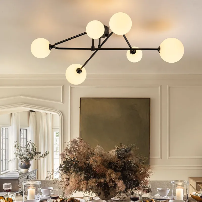 (OpenBox) Black Frosted Bubble Linear Sputnik Semi Flush Mount — LightFixturesUSA LED Linear Lights 25.0W 