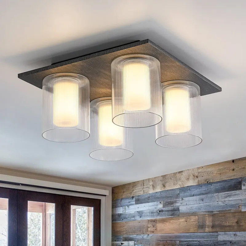 Dimmable LED Ribbed Glass 4-Light Square Semi Flush Mount — LightFixturesUSA LED Ceiling Lights 30.0W 3000K