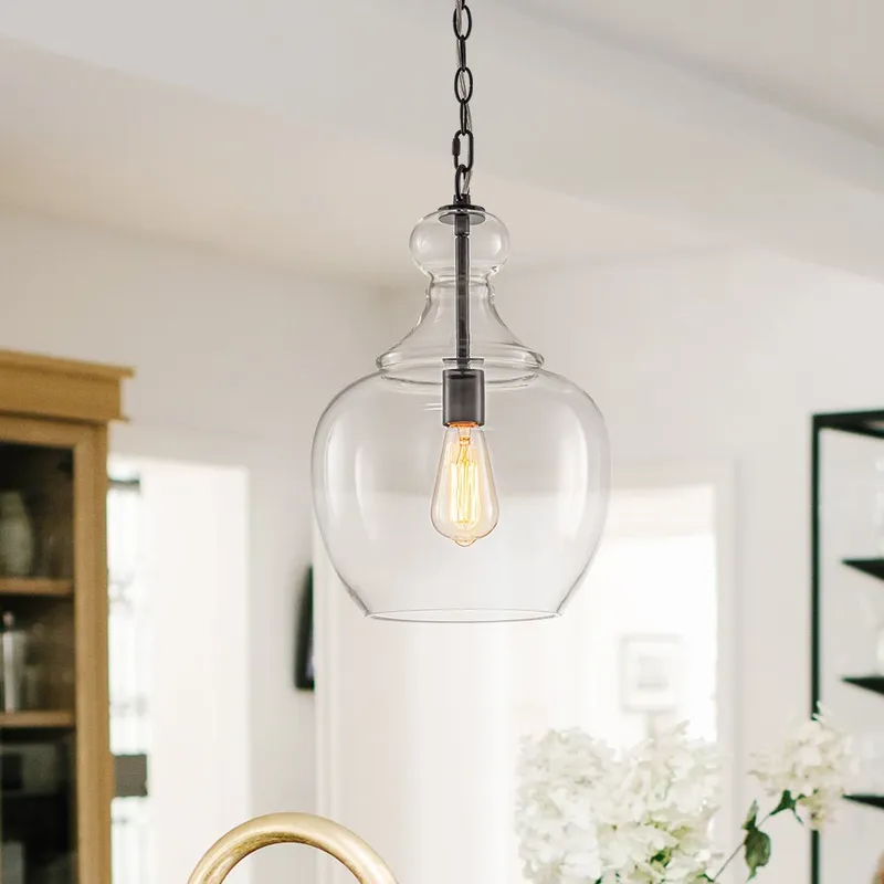 French Farmhouse 1-Light Glass Bell Kitchen Pendant Light — LightFixturesUSA LED Pendant Lights 60.0W 