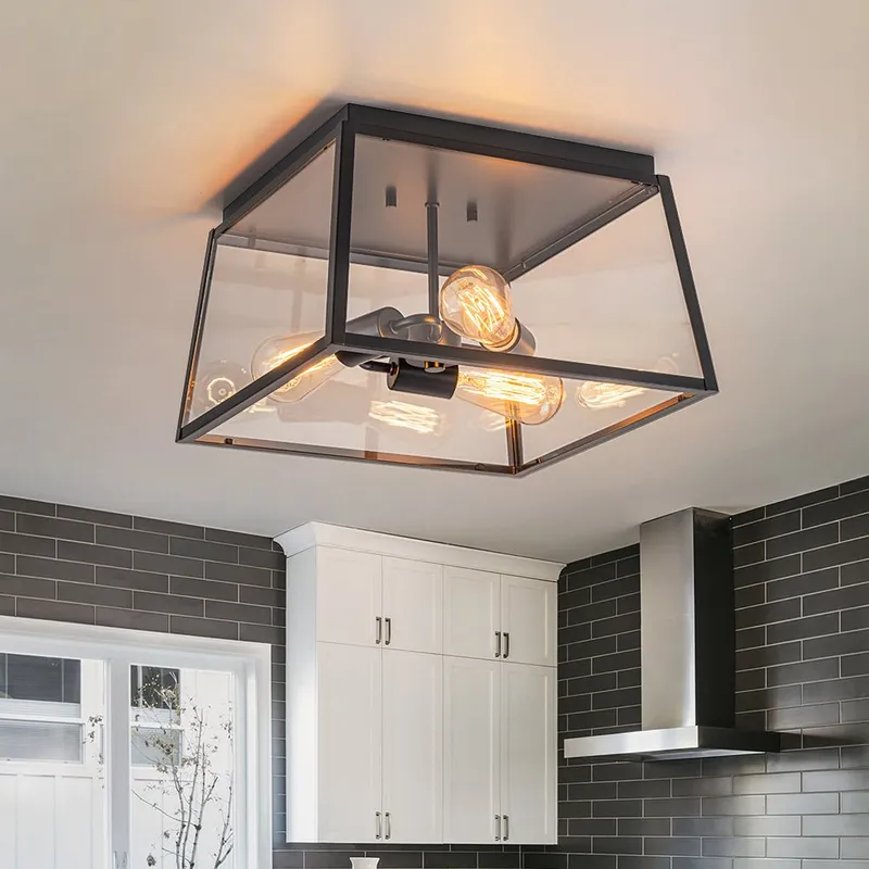 3-Light Black Square Box Clear Glass Cage Ceiling Light — LightFixturesUSA LED Ceiling Lights 60.0W 