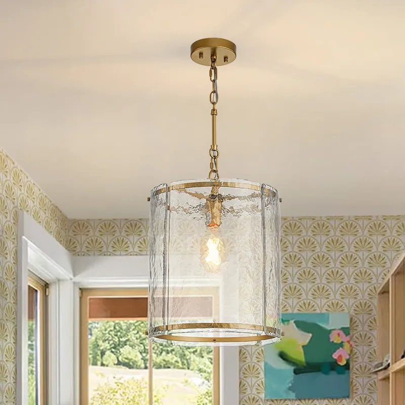 Farmhouse Clear Textured Glass Cylinder Cage Pendant — LightFixturesUSA LED Pendant Lights 60.0W 