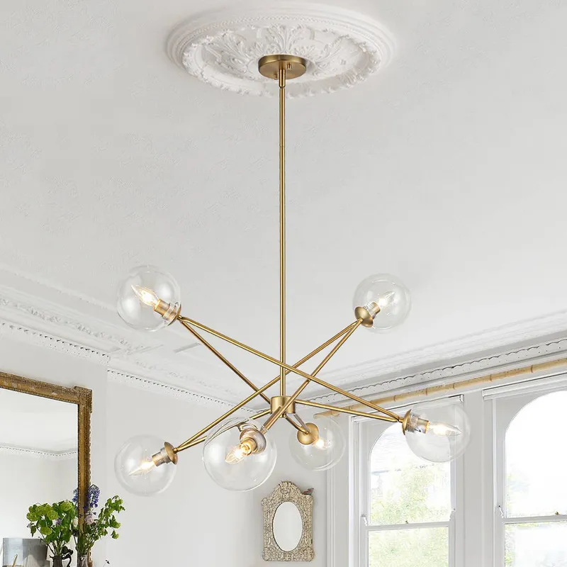 Celestial Glass Globe Staggered Linear Sputnik Chandelier — LightFixturesUSA LED Linear Lights 40.0W 