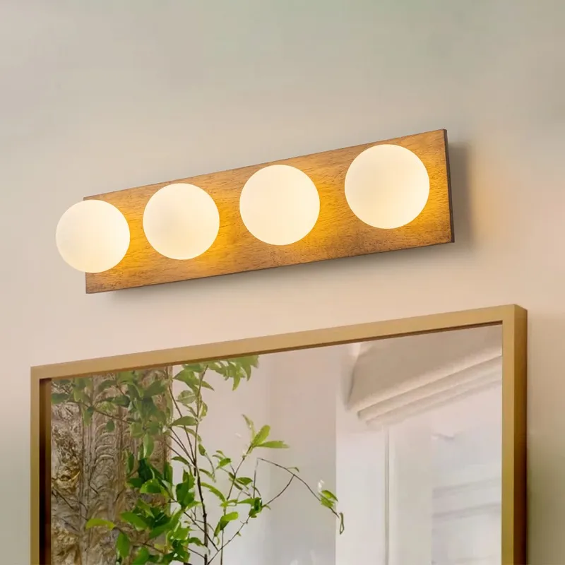 4-Light Opal Glass Linear Wooden Semi Flush Mount / Wall Light — LightFixturesUSA LED Linear Lights 5.0W 